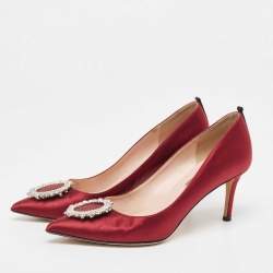 Pre Owned SJP Sarah Jessica Parker Burgundy Satin Crystal Embellished Pumps Size 37