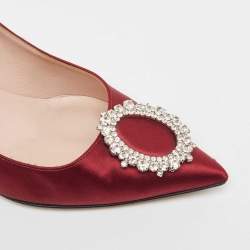 Pre Owned SJP Sarah Jessica Parker Burgundy Satin Crystal Embellished Pumps Size 37