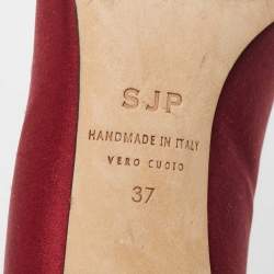 Pre Owned SJP Sarah Jessica Parker Burgundy Satin Crystal Embellished Pumps Size 37