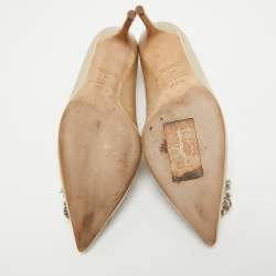 مملوكة مسبقًا SJP Sarah Jessica Parker Beige Satin Crystal Embellished Pumps Size 37