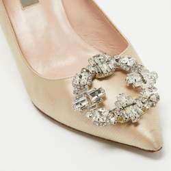 مملوكة مسبقًا SJP Sarah Jessica Parker Beige Satin Crystal Embellished Pumps Size 37