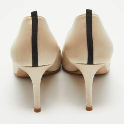 مملوكة مسبقًا SJP Sarah Jessica Parker Beige Satin Crystal Embellished Pumps Size 37