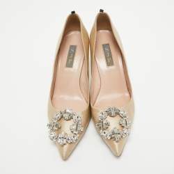 مملوكة مسبقًا SJP Sarah Jessica Parker Beige Satin Crystal Embellished Pumps Size 37