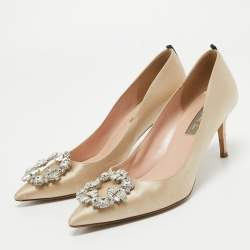 مملوكة مسبقًا SJP Sarah Jessica Parker Beige Satin Crystal Embellished Pumps Size 37