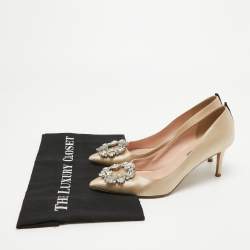 مملوكة مسبقًا SJP Sarah Jessica Parker Beige Satin Crystal Embellished Pumps Size 37