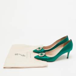 Pre Owned SJP Sarah Jessica Parker Green Satin Crystal Embellished Pumps Size 38