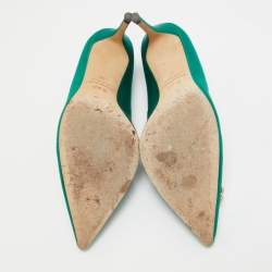 Pre Owned SJP Sarah Jessica Parker Green Satin Crystal Embellished Pumps Size 38