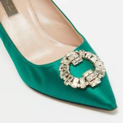 Pre Owned SJP Sarah Jessica Parker Green Satin Crystal Embellished Pumps Size 38
