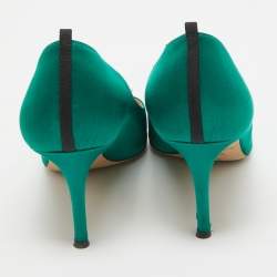 Pre Owned SJP Sarah Jessica Parker Green Satin Crystal Embellished Pumps Size 38