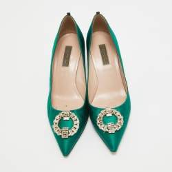 Pre Owned SJP Sarah Jessica Parker Green Satin Crystal Embellished Pumps Size 38