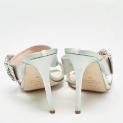 Pre Owned SJP Green Satin Crystal Embellished Slide Sandals Size 39