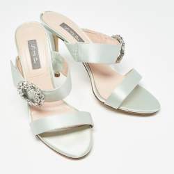 Pre Owned SJP Green Satin Crystal Embellished Slide Sandals Size 39
