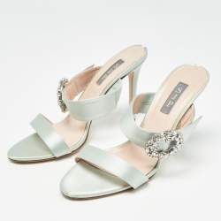 Pre Owned SJP Green Satin Crystal Embellished Slide Sandals Size 39