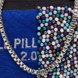 Sarah's Bag Blue/Multicolor Beaded Fabric Chill Pill 2.0 Chain Clutch