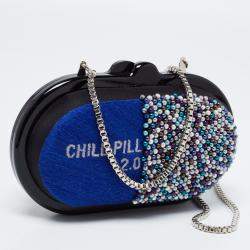 Sarah's Bag Blue/Multicolor Beaded Fabric Chill Pill 2.0 Chain Clutch
