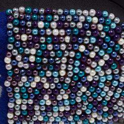 Sarah's Bag Blue/Multicolor Beaded Fabric Chill Pill 2.0 Chain Clutch