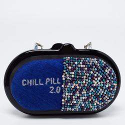 Sarah's Bag Blue/Multicolor Beaded Fabric Chill Pill 2.0 Chain Clutch