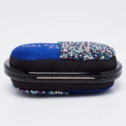 Sarah's Bag Blue/Multicolor Beaded Fabric Chill Pill 2.0 Chain Clutch