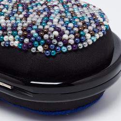 Sarah's Bag Blue/Multicolor Beaded Fabric Chill Pill 2.0 Chain Clutch