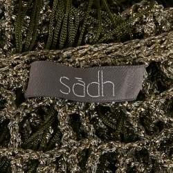 Pre Owned Sādh Green Crochet Fringed Sheer Asymmetric Sleeve Top M