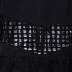 Sea Black Cotton Cutwork Paneled Fringed Midi Dress M
