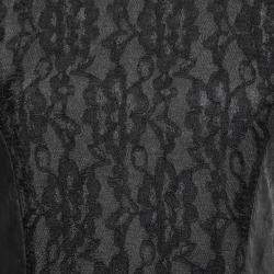 Pre Owned Sea Black Lace and Distressed Leather Panel Dress S 