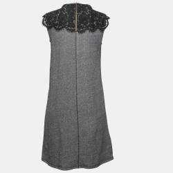 Sea Grey Wool and Lace Neckline Detail Sleeveless Dress S 