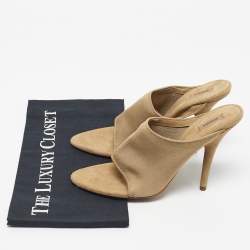 Pre Owned Season 6 Beige Knit Fabric Heel Mules Size 39.5