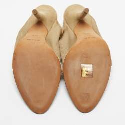 Pre Owned Season 6 Beige Knit Fabric Heel Mules Size 39.5