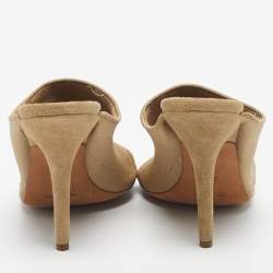 Pre Owned Season 6 Beige Knit Fabric Heel Mules Size 39.5