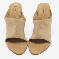 Pre Owned Season 6 Beige Knit Fabric Heel Mules Size 39.5