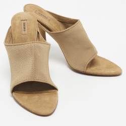 Pre Owned Season 6 Beige Knit Fabric Heel Mules Size 39.5