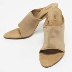 Pre Owned Season 6 Beige Knit Fabric Heel Mules Size 39.5