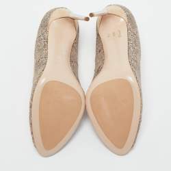 Sebastian Beige/Silver Lace and Glitter Peep Toe Pumps Size 40.5