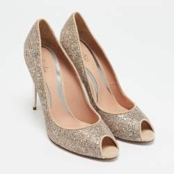 Sebastian Beige/Silver Lace and Glitter Peep Toe Pumps Size 40.5
