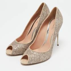 Sebastian Beige/Silver Lace and Glitter Peep Toe Pumps Size 40.5