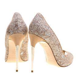 Sebastian Beige Lace and Silver Glitter Peep Toe Pumps Size 40