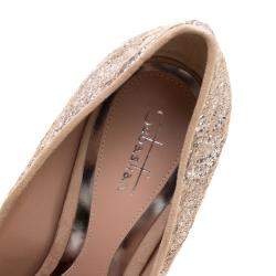 Sebastian Beige Lace and Silver Glitter Peep Toe Pumps Size 40
