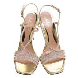 Sebastian Beige Crystal Embellished Suede Cross Strap Open Toe Sandals Size 39