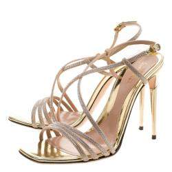 Sebastian Beige Crystal Embellished Suede Cross Strap Open Toe Sandals Size 39