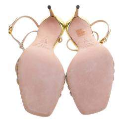 Sebastian Beige Crystal Embellished Suede Cross Strap Open Toe Sandals Size 39
