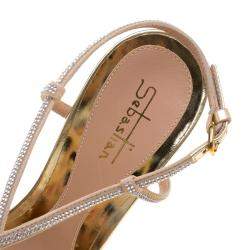 Sebastian Beige Crystal Embellished Suede Cross Strap Open Toe Sandals Size 39