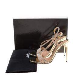 Sebastian Beige Crystal Embellished Suede Cross Strap Open Toe Sandals Size 39
