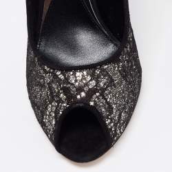 Sebastian Black Lace And Glitter Peep Toe Pumps Size 40