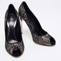 Sebastian Black Lace And Glitter Peep Toe Pumps Size 40