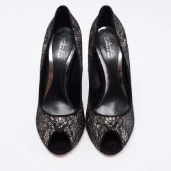 Sebastian Black Lace And Glitter Peep Toe Pumps Size 40