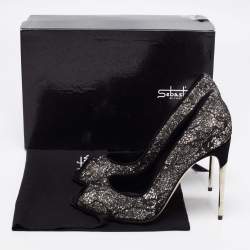 Sebastian Black Lace And Glitter Peep Toe Pumps Size 40