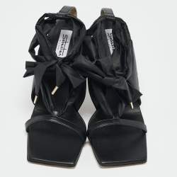 Sebastian Black Leather and Nylon Ankle Tie Sandals Size 40