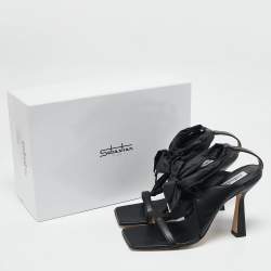 Sebastian Black Leather and Nylon Ankle Tie Sandals Size 40