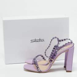 Sebastian Lilac Leather and PVC Crystals Embellished Ankle Strap Sandals Size 39